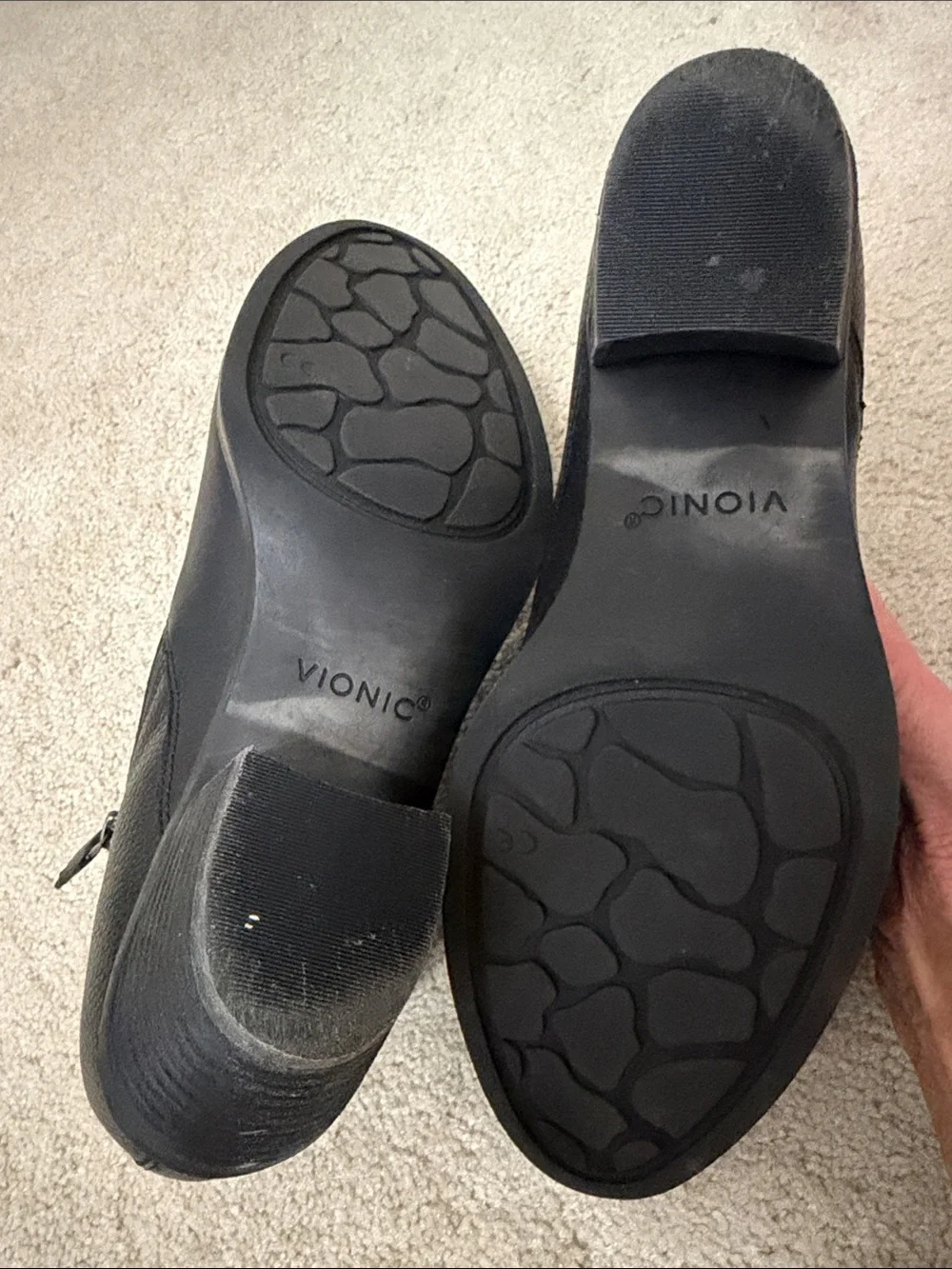 Vionic Black Leather Ankle Booties with Side Zip